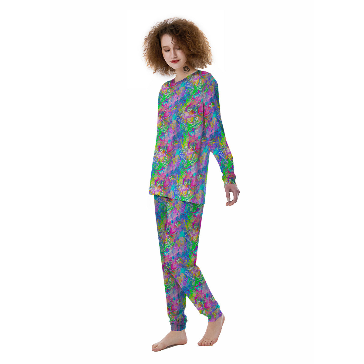 Abstract Graffiti Hand Drawing Neon Retro Print Pattern Women's Pajamas-grizzshop