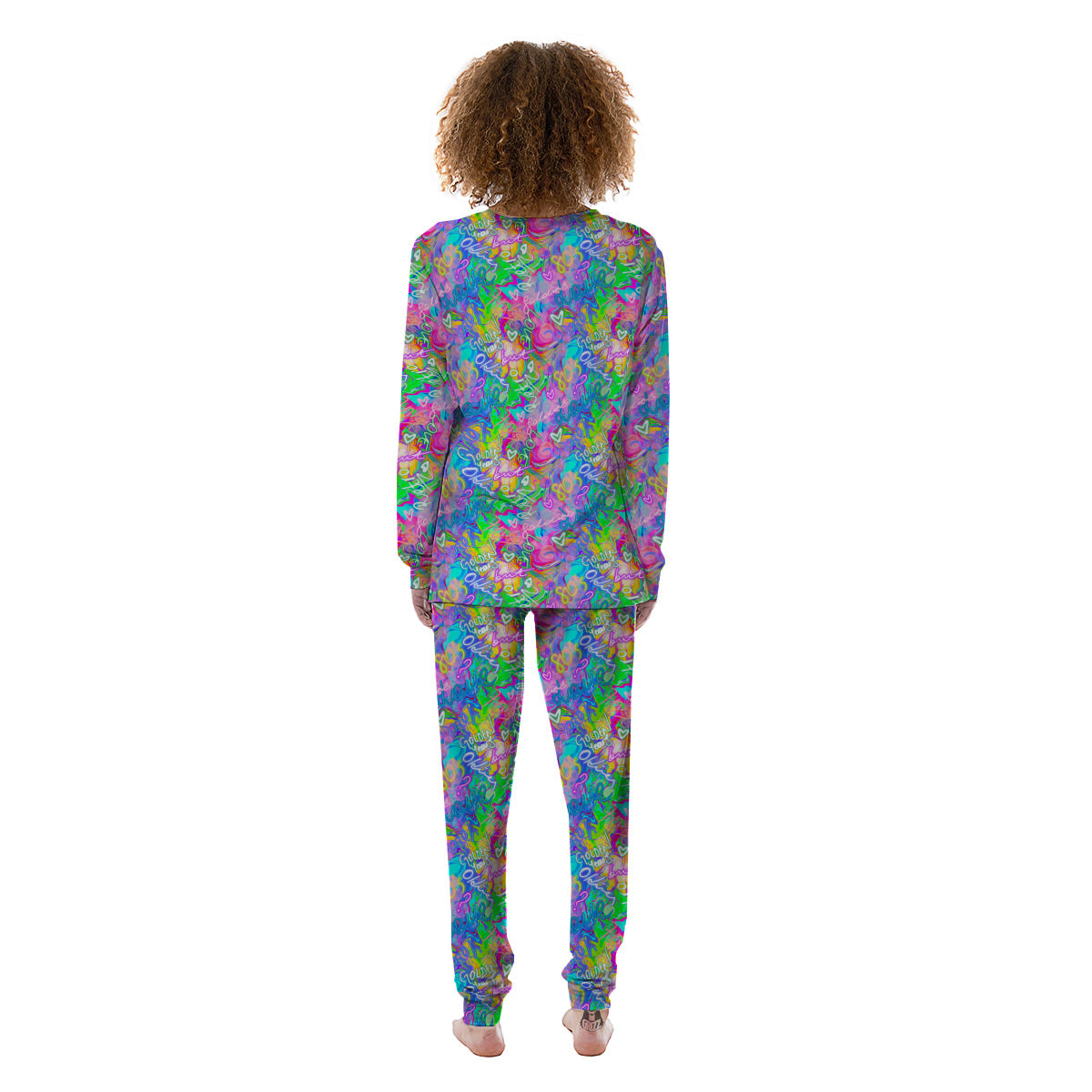 Abstract Graffiti Hand Drawing Neon Retro Print Pattern Women's Pajamas-grizzshop
