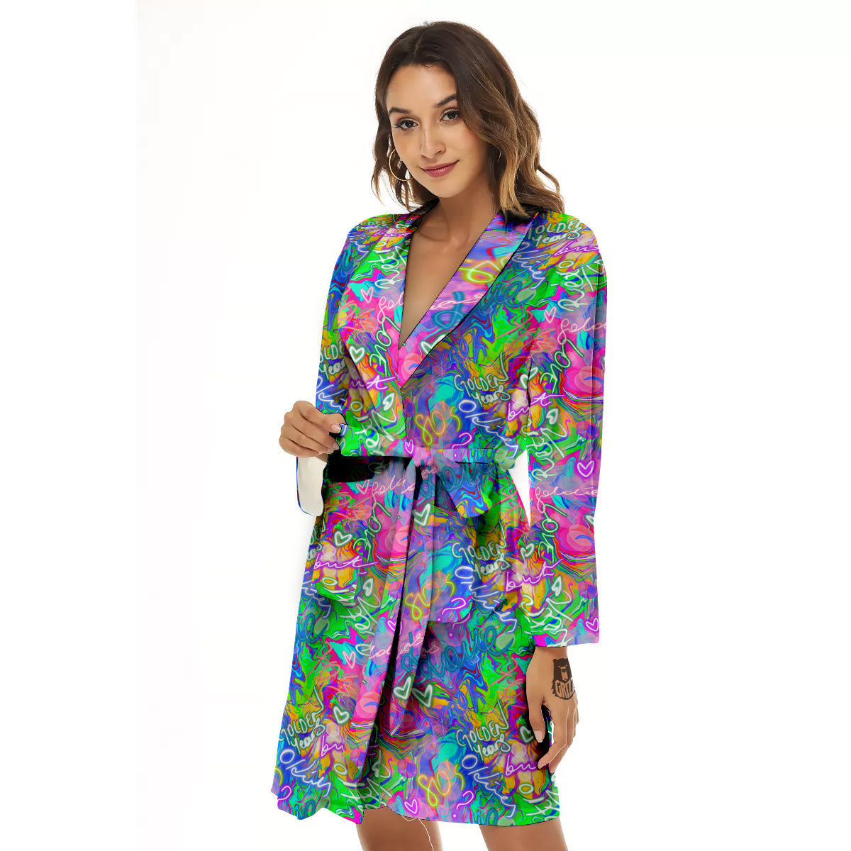 Abstract Graffiti Hand Drawing Neon Retro Print Pattern Women's Robe-grizzshop