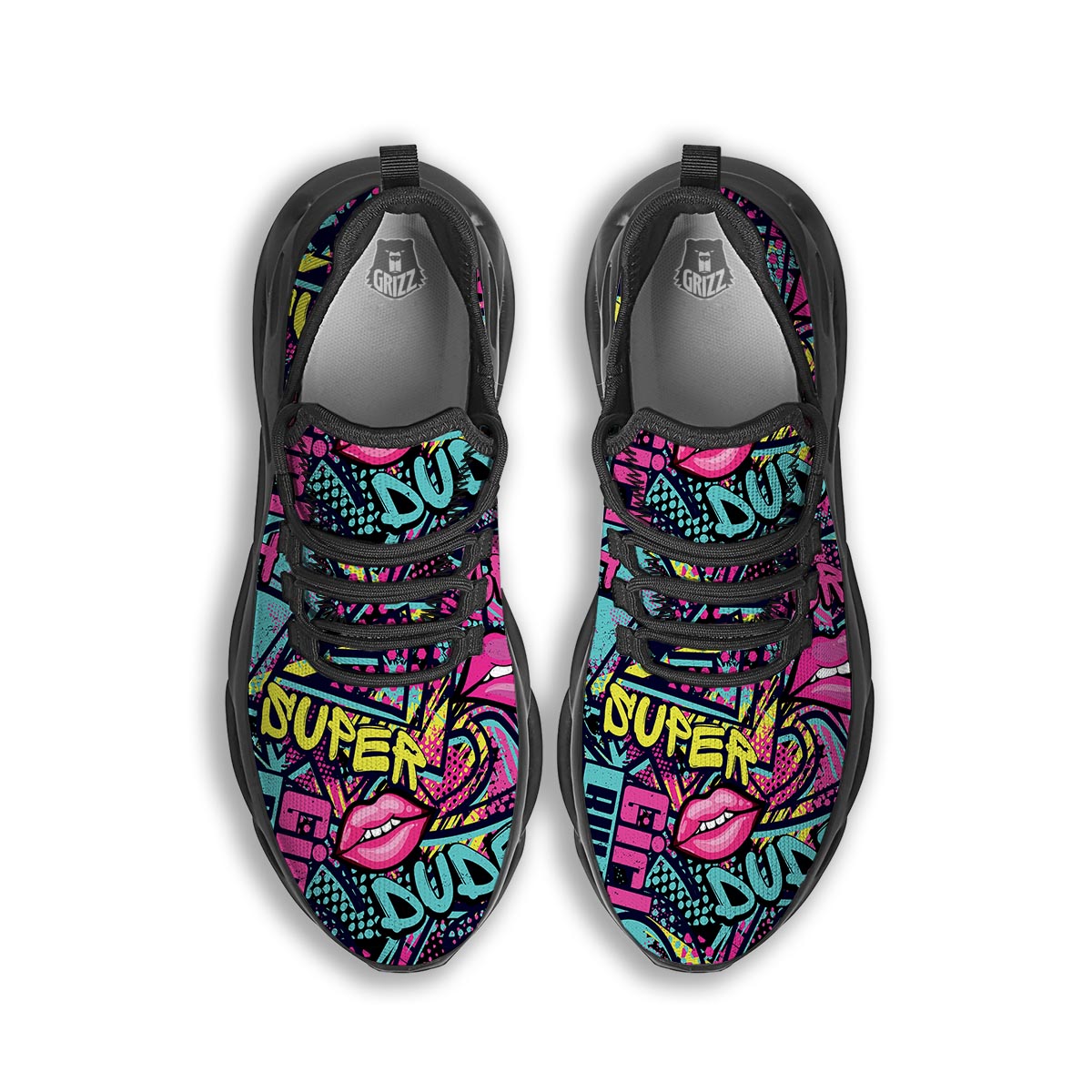 Abstract Graffiti Hiphop Lip Black Running Shoes-grizzshop