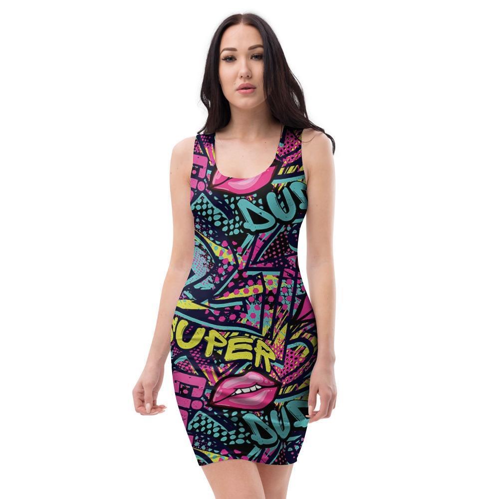 Abstract Graffiti Hiphop Lip Bodycon Dress-grizzshop