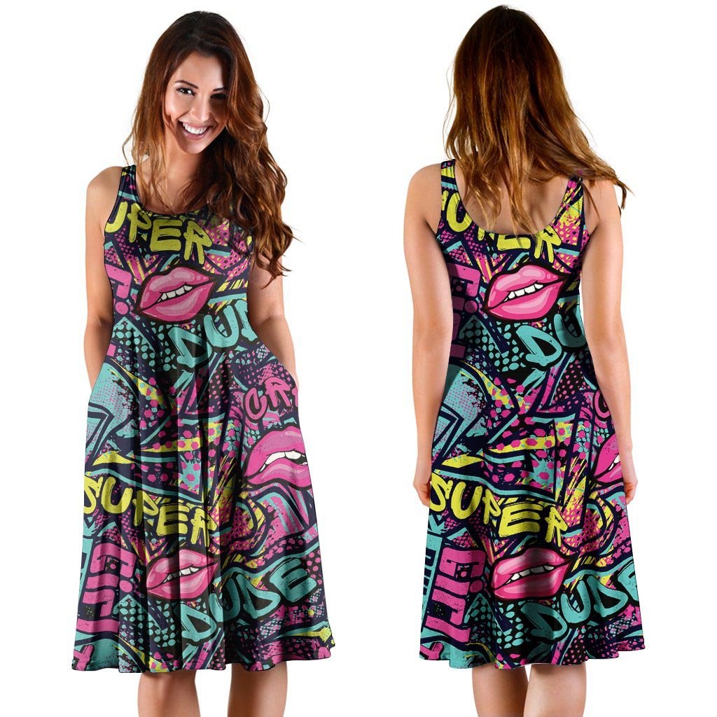 Abstract Graffiti Hiphop Lip Dress-grizzshop