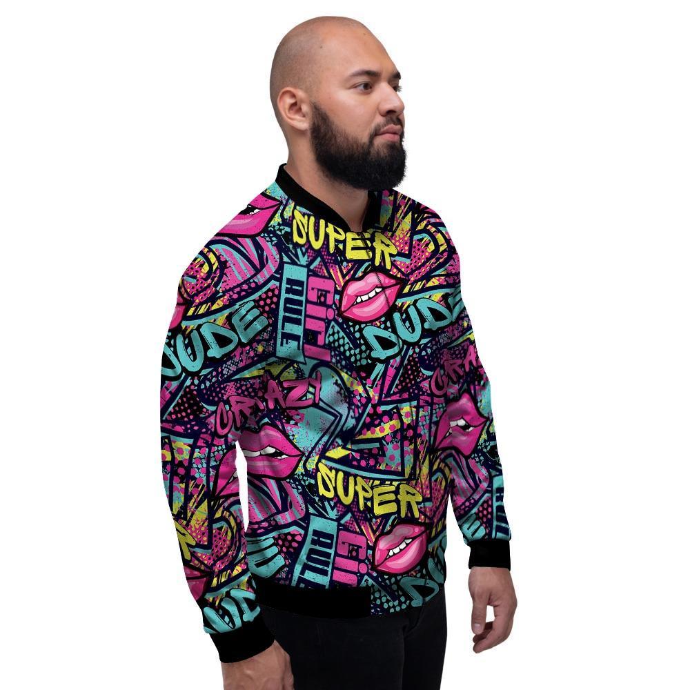 Abstract Graffiti Hiphop Lip Men's Bomber Jacket-grizzshop