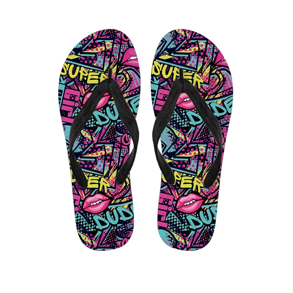 Abstract Graffiti Hiphop Lip Men's Flip Flops-grizzshop