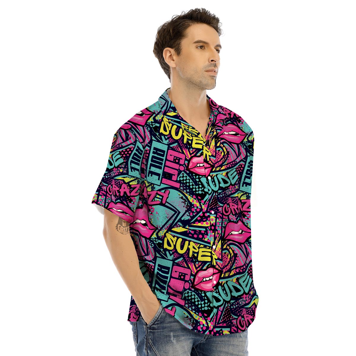 Abstract Graffiti Hiphop Lip Men’s Hawaiian Shirt-grizzshop