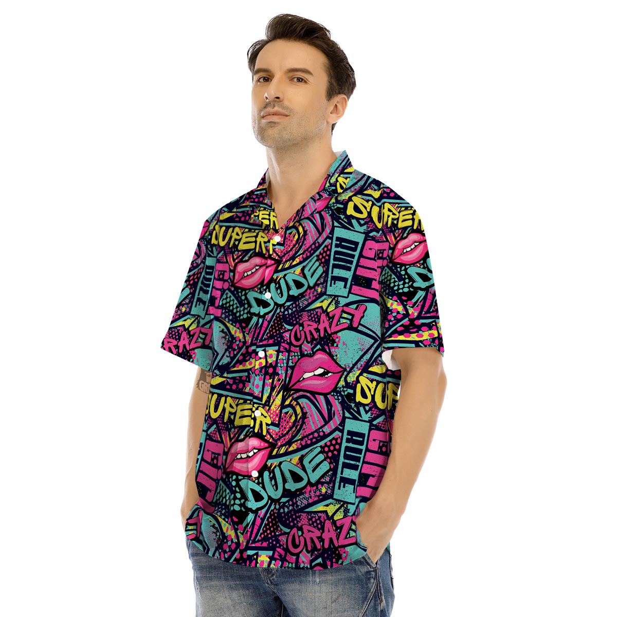 Abstract Graffiti Hiphop Lip Men’s Hawaiian Shirt-grizzshop