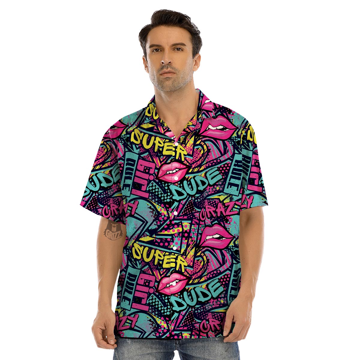 Abstract Graffiti Hiphop Lip Men’s Hawaiian Shirt-grizzshop