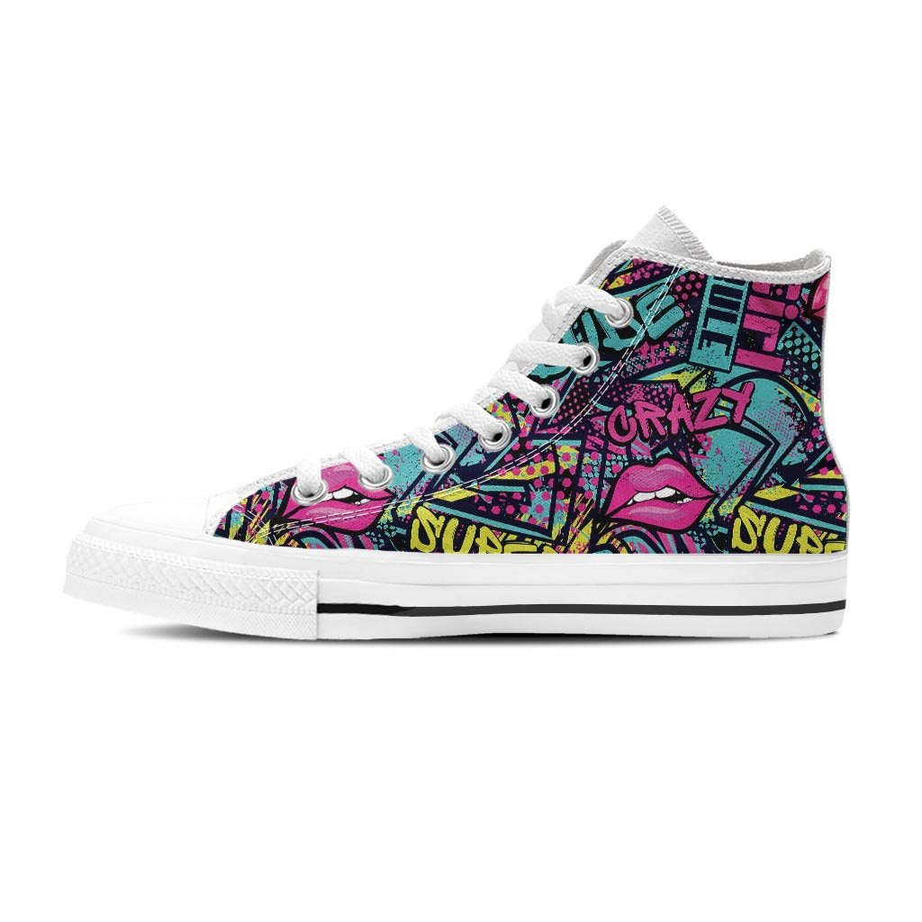 Abstract Graffiti Hiphop Lip Men's High Top Shoes-grizzshop