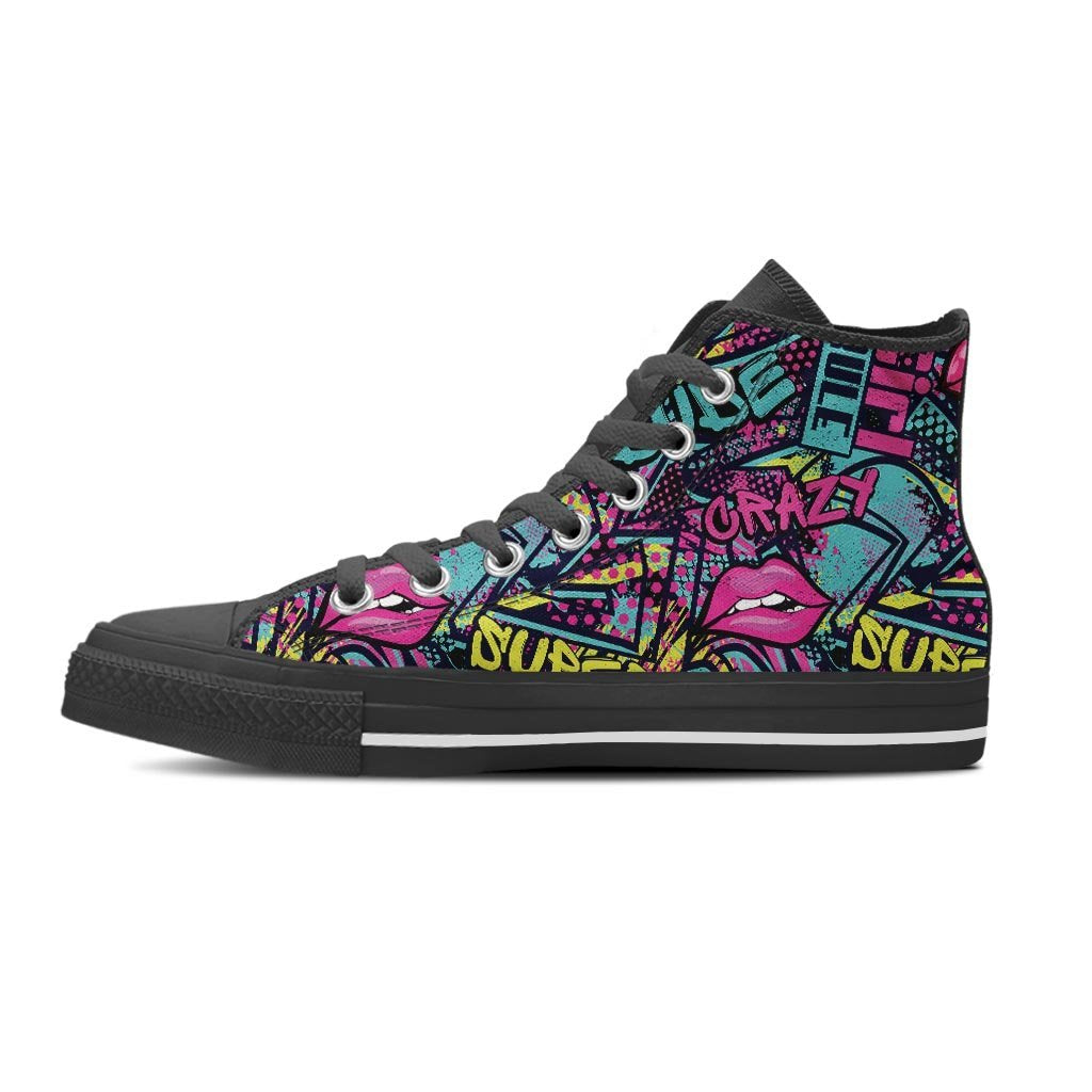 Abstract Graffiti Hiphop Lip Men's High Top Shoes-grizzshop