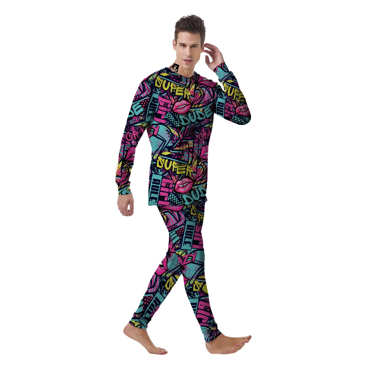 Abstract Graffiti Hiphop Lip Men's Pajamas-grizzshop