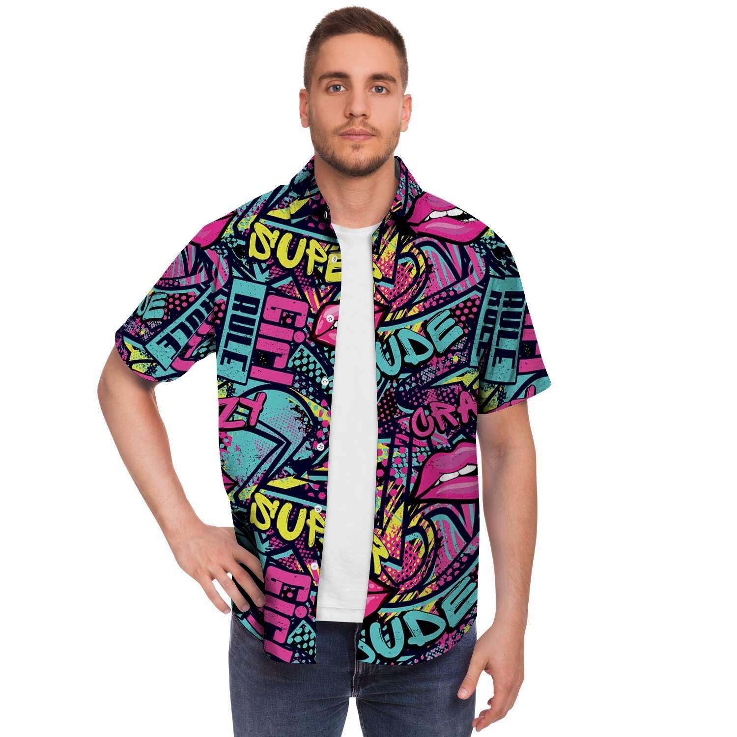 Abstract Graffiti Hiphop Lip Men's Short Sleeve Shirt-grizzshop