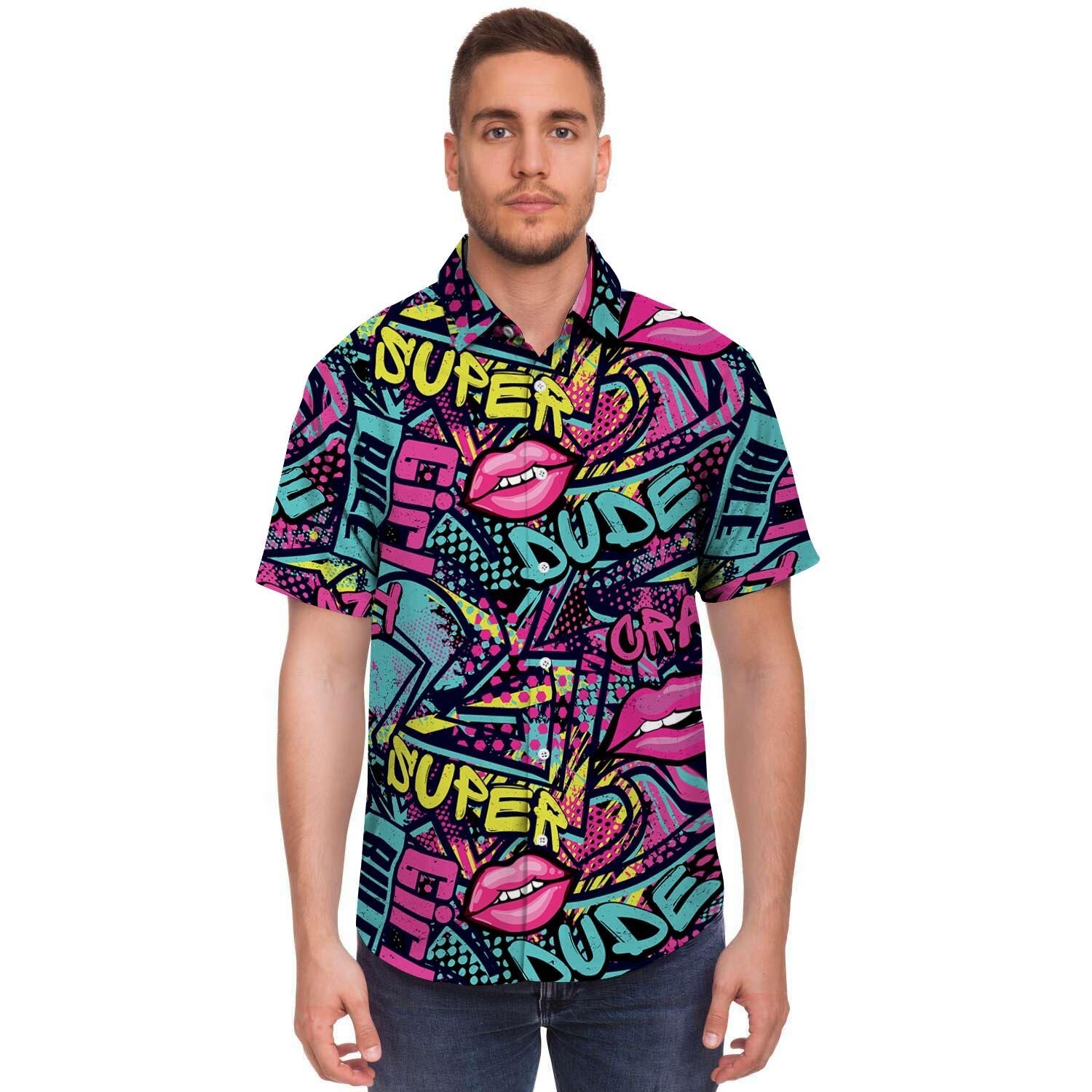 Abstract Graffiti Hiphop Lip Men's Short Sleeve Shirt-grizzshop