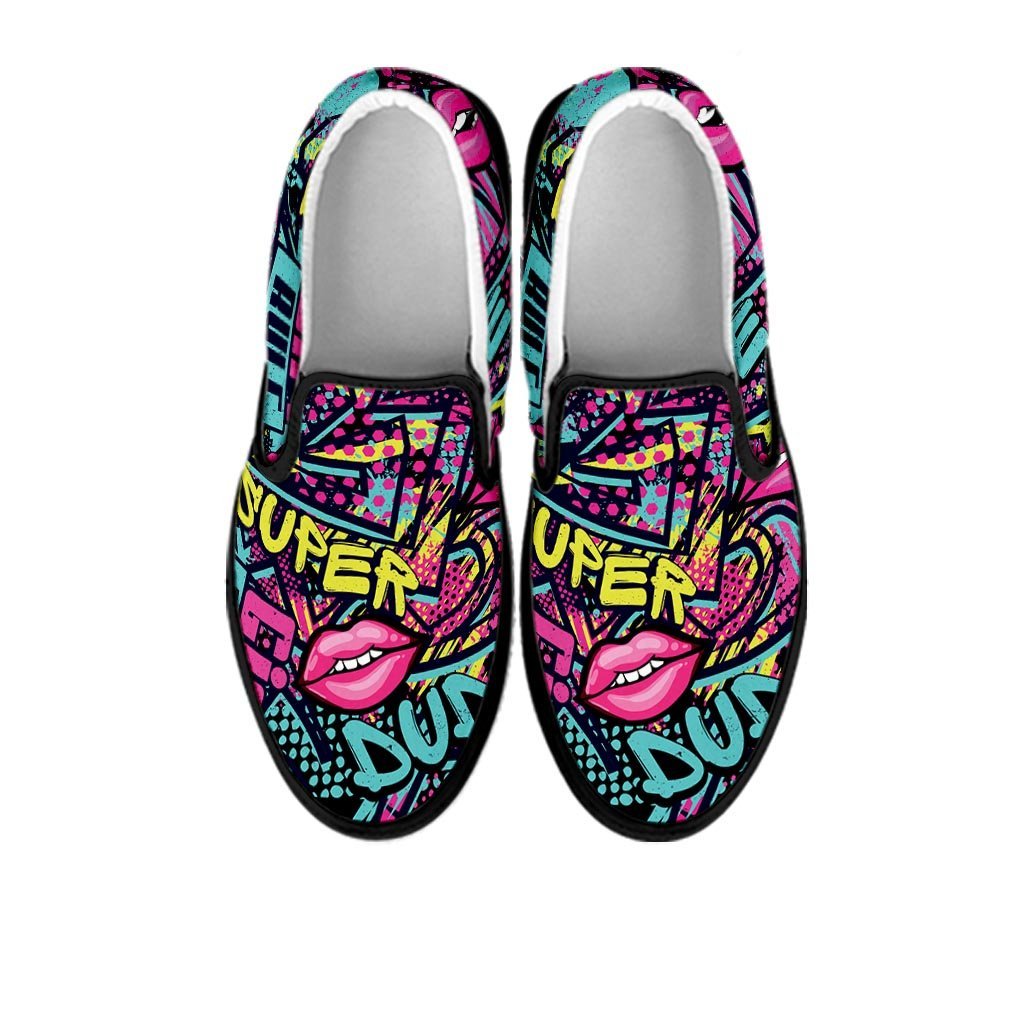 Abstract Graffiti Hiphop Lip Men's Slip On Sneakers-grizzshop