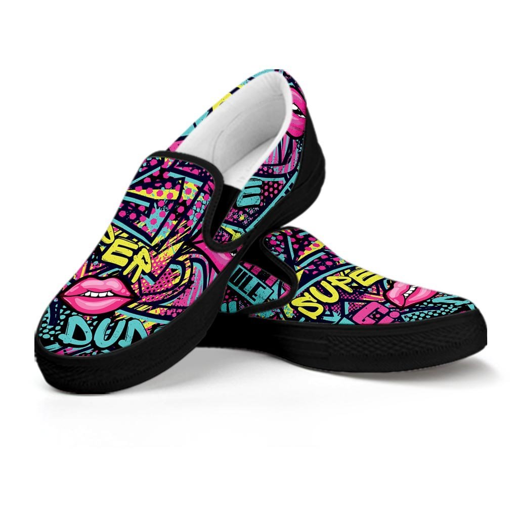 Abstract Graffiti Hiphop Lip Men's Slip On Sneakers-grizzshop