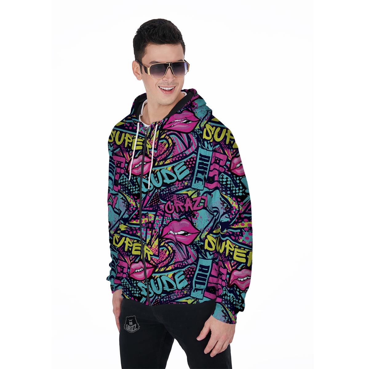 Abstract Graffiti Hiphop Lip Men's Zip Up Hoodie-grizzshop