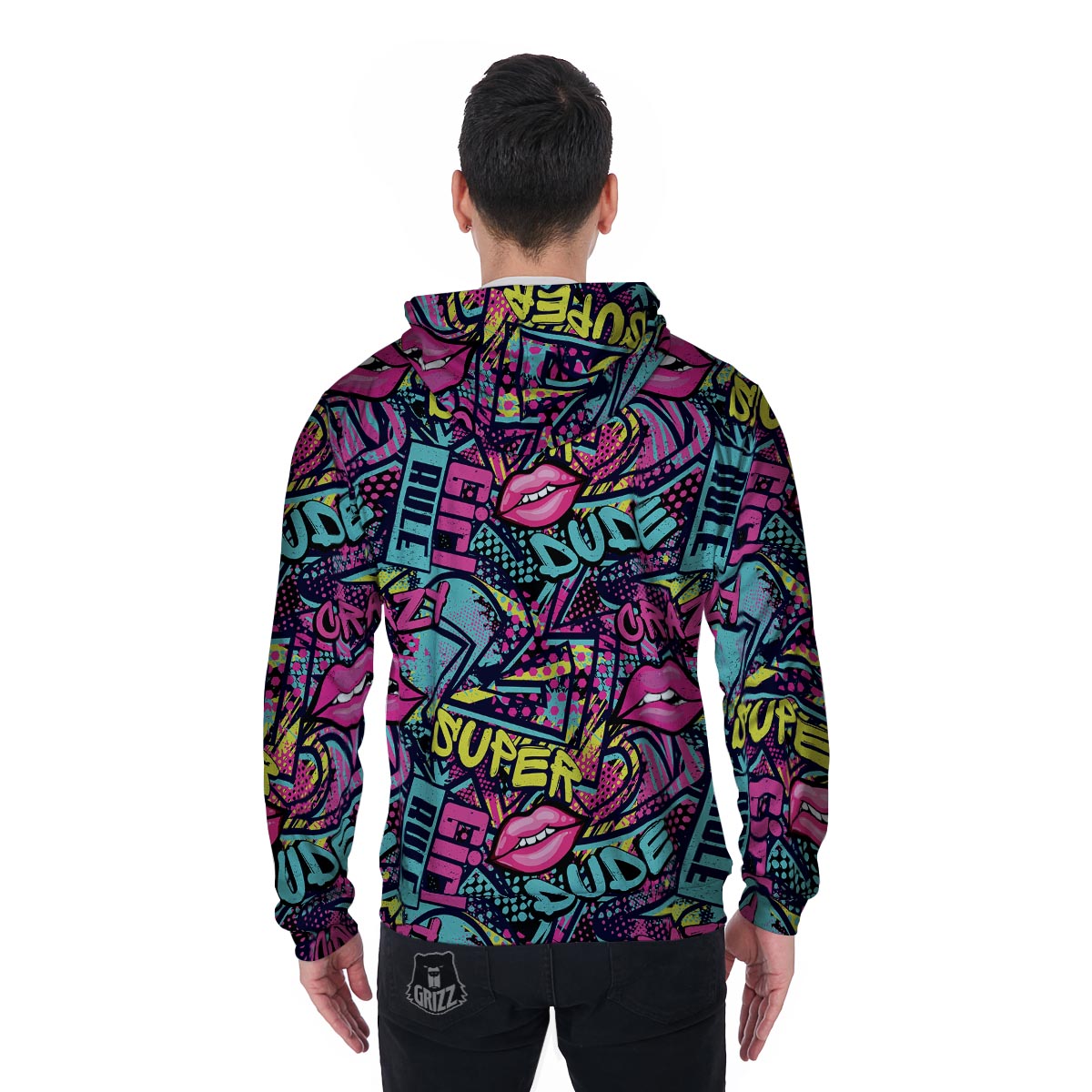 Abstract Graffiti Hiphop Lip Men's Zip Up Hoodie-grizzshop