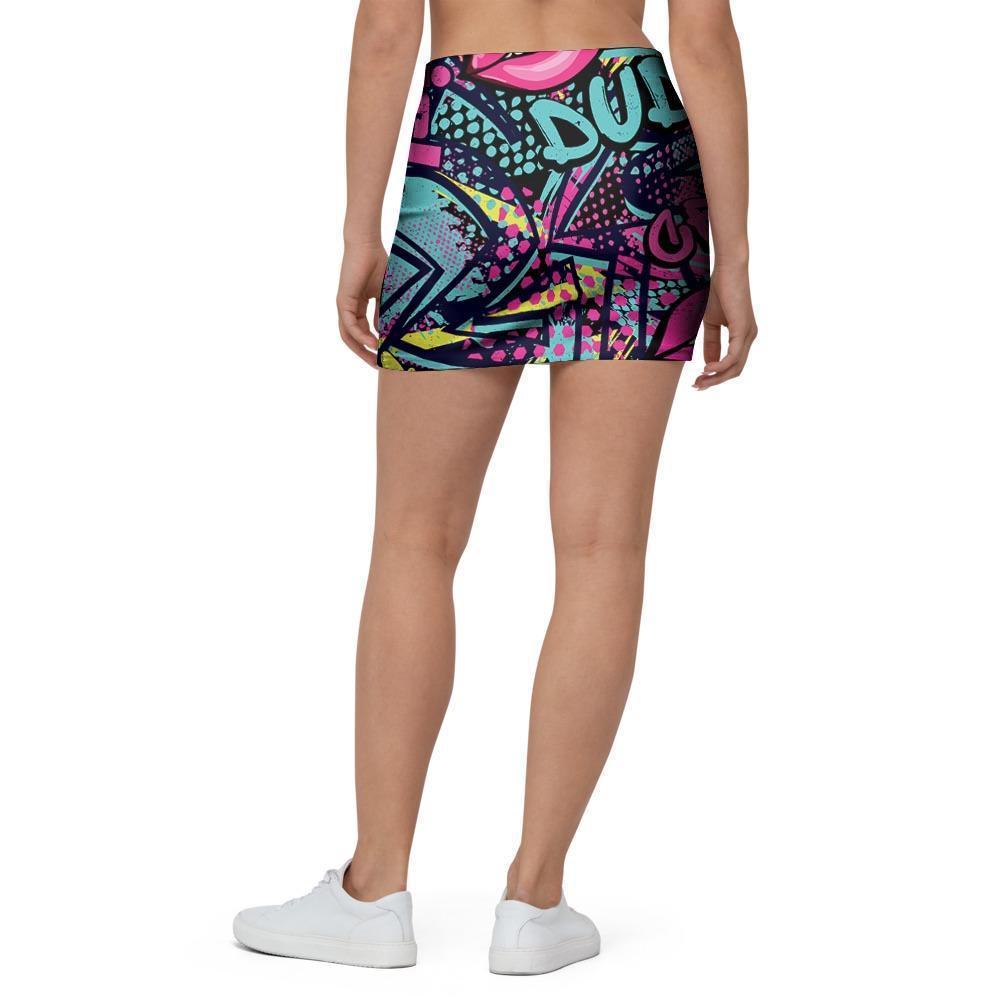 Abstract Graffiti Hiphop Lip Mini Skirt-grizzshop