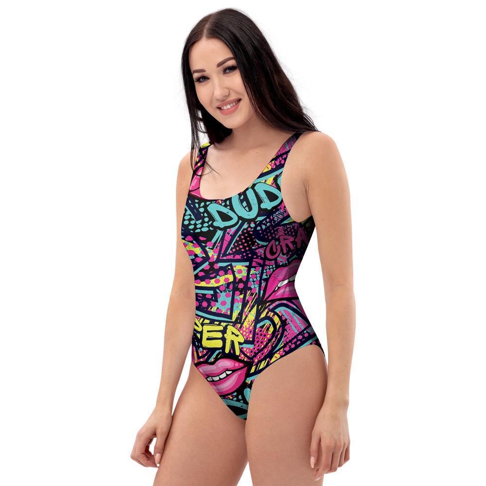 Abstract Graffiti Hiphop Lip One Piece Swimsuite-grizzshop