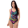 Abstract Graffiti Hiphop Lip One Piece Swimsuite-grizzshop