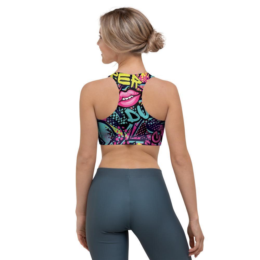 Abstract Graffiti Hiphop Lip Sports Bra-grizzshop