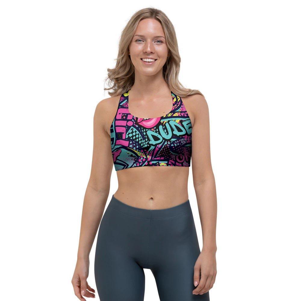 Abstract Graffiti Hiphop Lip Sports Bra-grizzshop