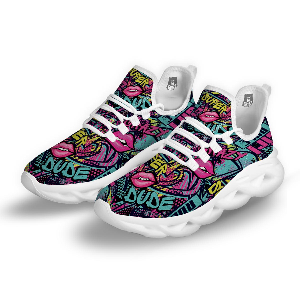 Abstract Graffiti Hiphop Lip White Running Shoes-grizzshop