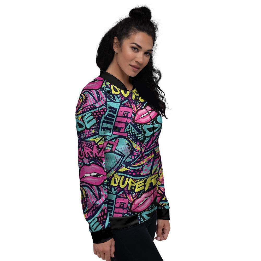 Abstract Graffiti Hiphop Lip Women's Bomber Jacket-grizzshop