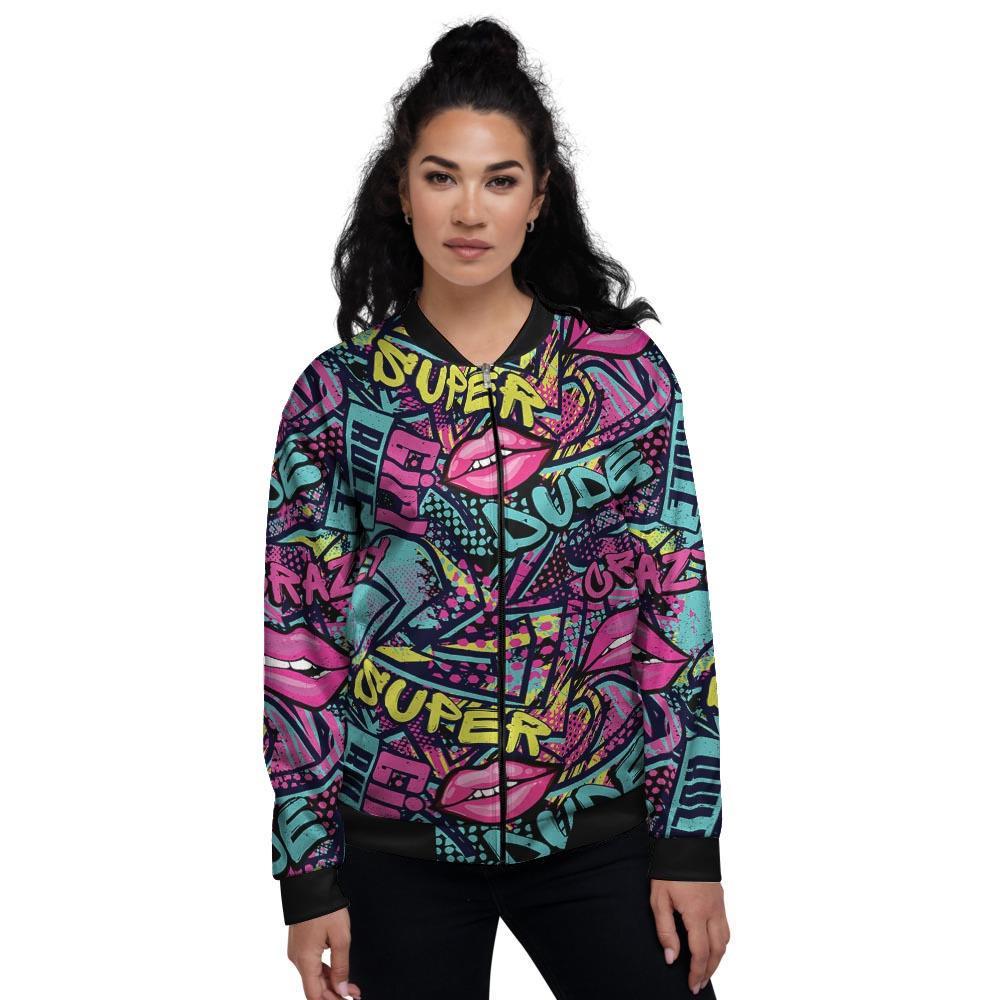 Abstract Graffiti Hiphop Lip Women's Bomber Jacket-grizzshop