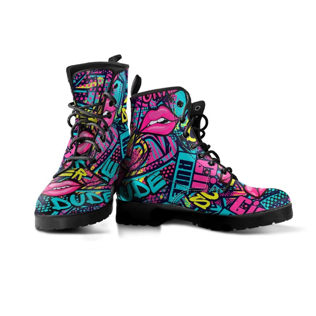 Abstract Graffiti Hiphop Lip Women's Boots-grizzshop