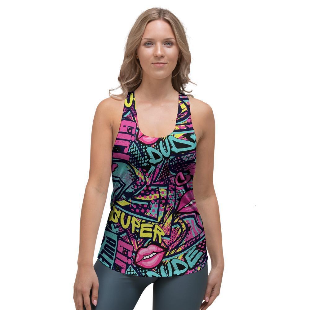 Abstract Graffiti Hiphop Lip Women's Racerback Tank Top-grizzshop