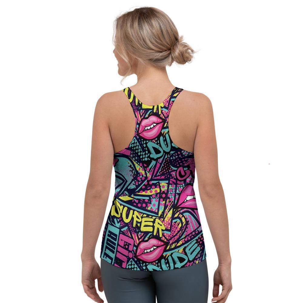 Abstract Graffiti Hiphop Lip Women's Racerback Tank Top-grizzshop