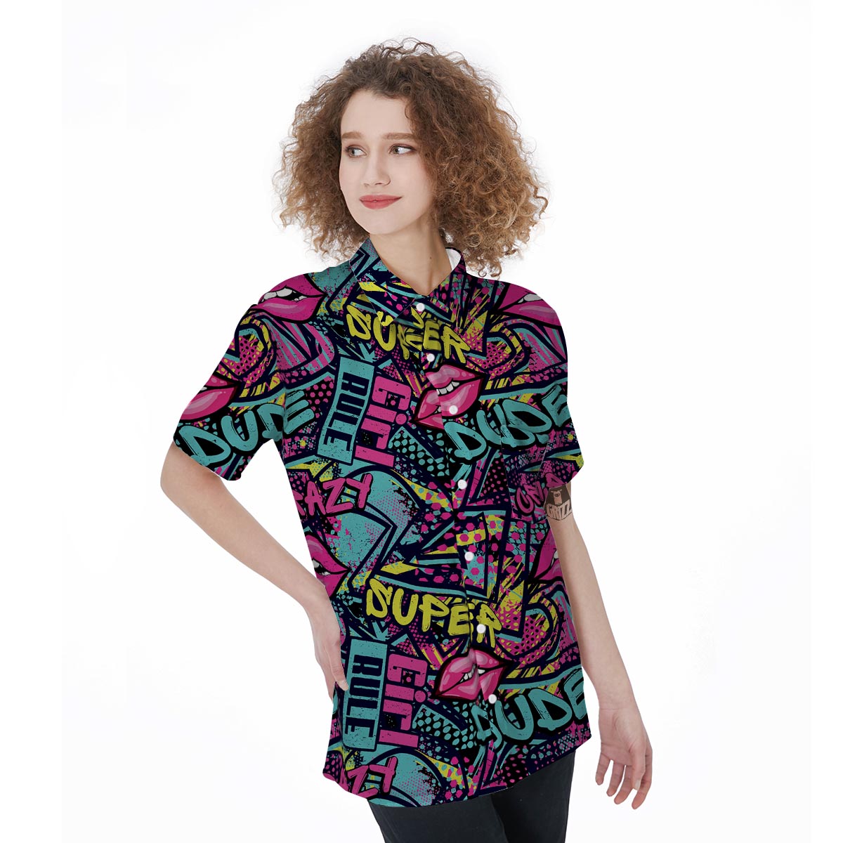 Abstract Graffiti Hiphop Lip Women's Short Sleeve Shirts-grizzshop