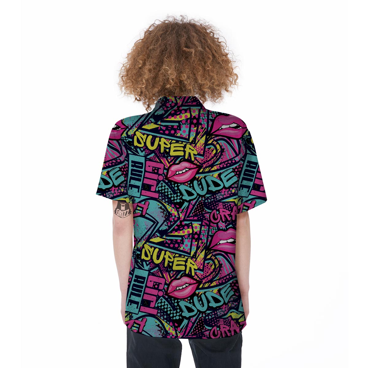 Abstract Graffiti Hiphop Lip Women's Short Sleeve Shirts-grizzshop