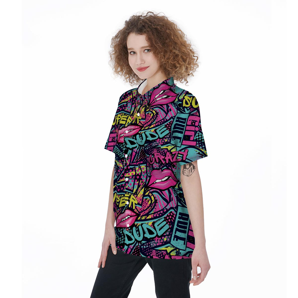 Abstract Graffiti Hiphop Lip Women's Short Sleeve Shirts-grizzshop