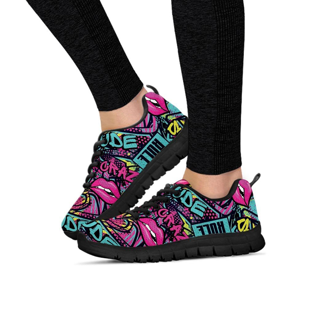 Abstract Graffiti Hiphop Lip Women's Sneakers-grizzshop