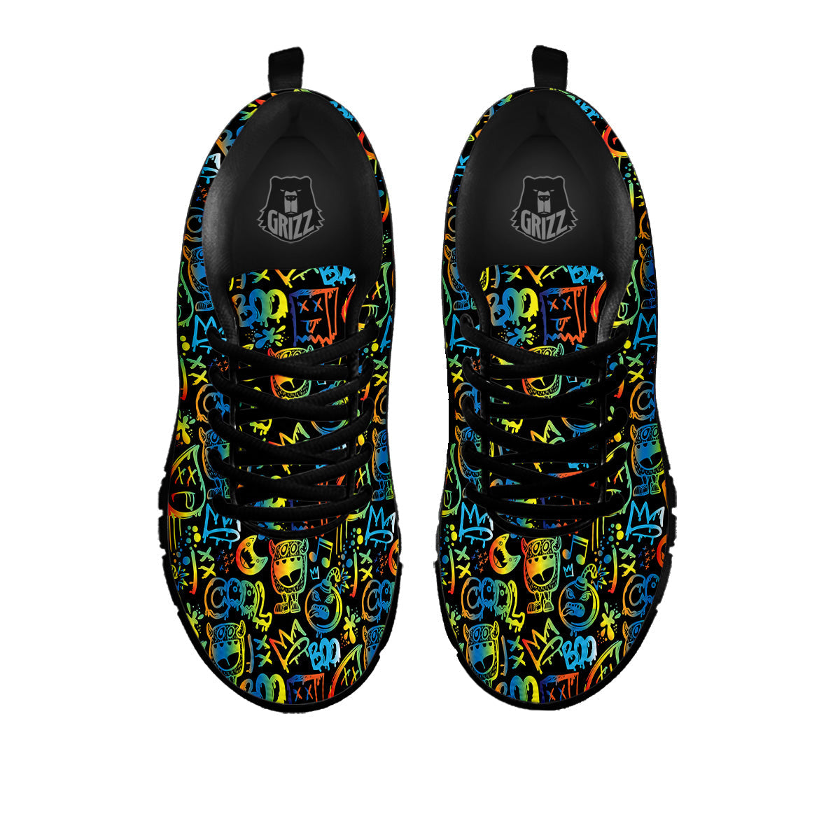 Abstract Graffiti Neon Monsters Print Pattern Black Sneaker-grizzshop