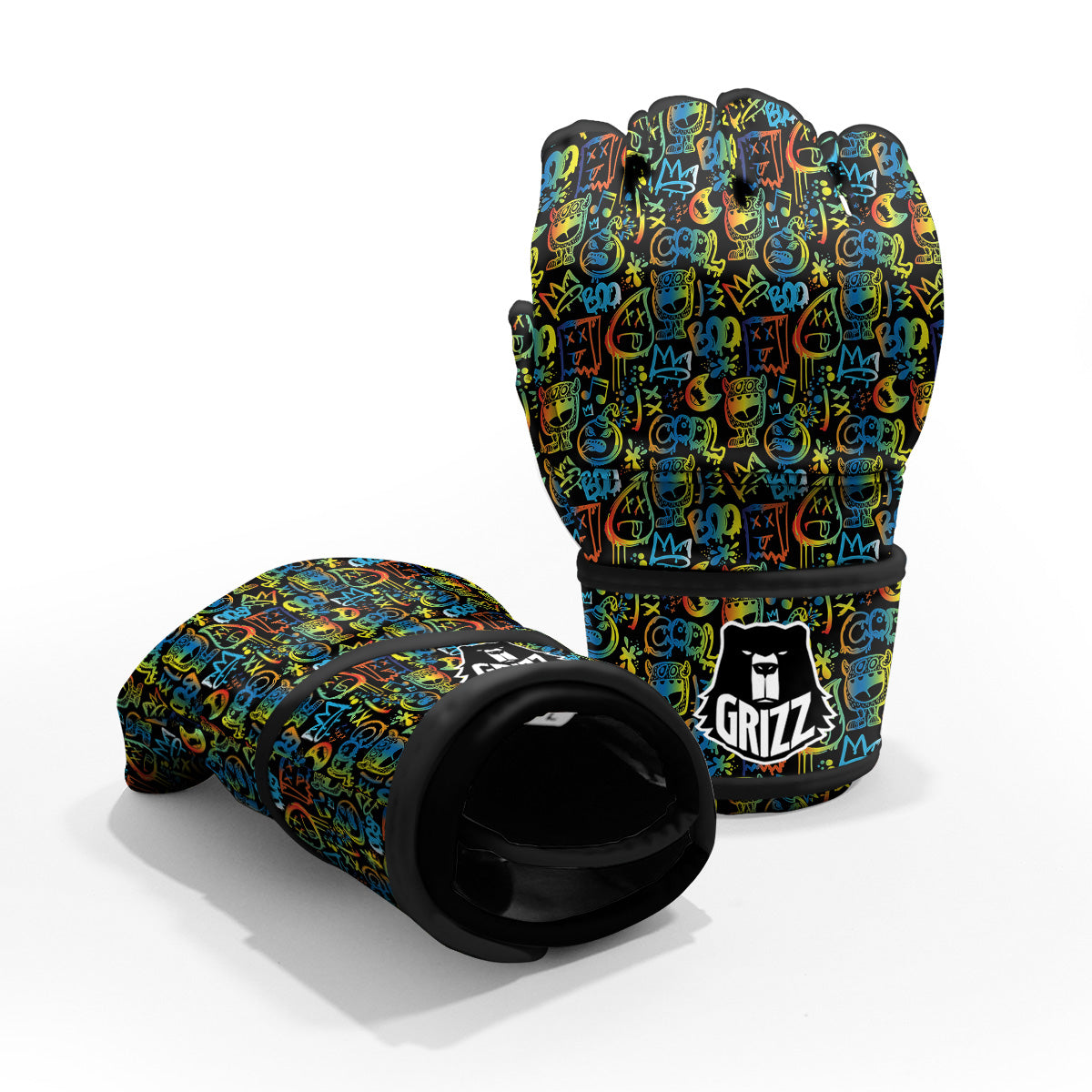 Abstract Graffiti Neon Monsters Print Pattern MMA Gloves-grizzshop