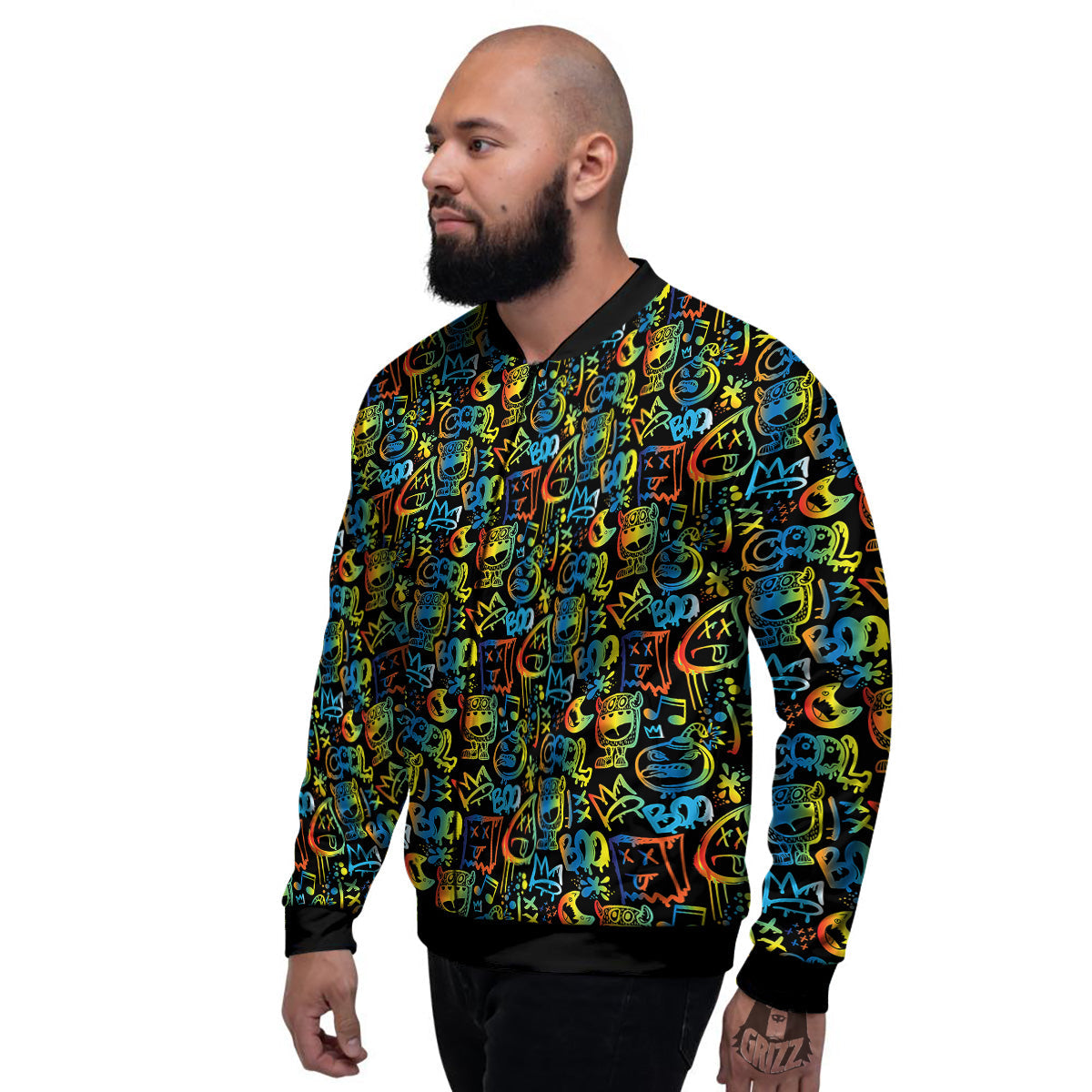 Abstract Graffiti Neon Monsters Print Pattern Men's Bomber Jacket-grizzshop