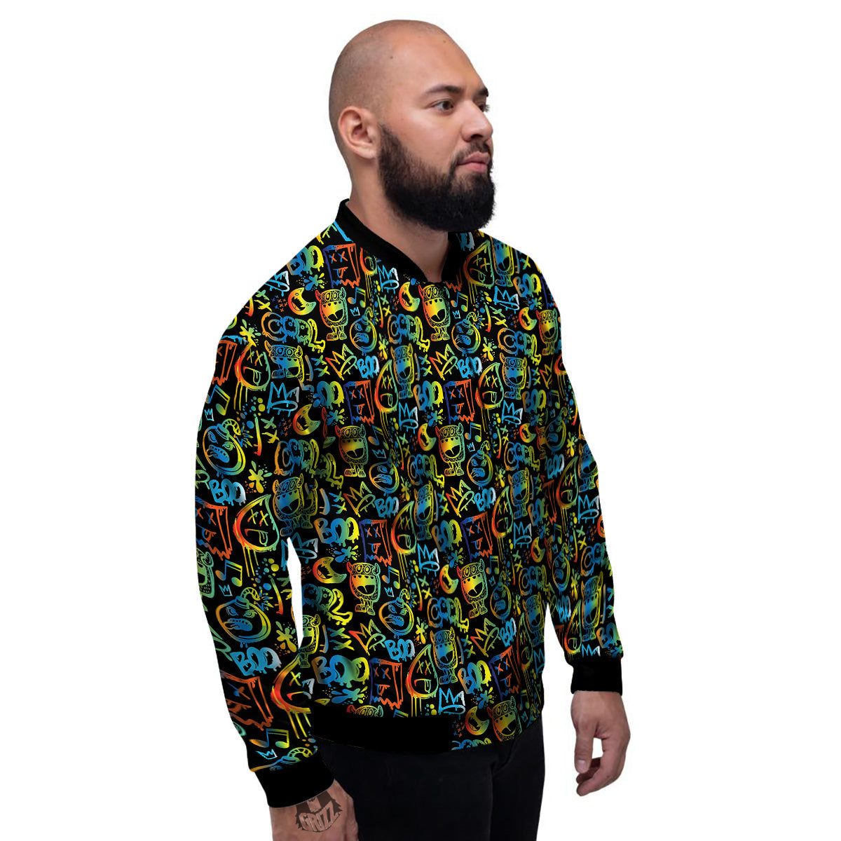 Abstract Graffiti Neon Monsters Print Pattern Men's Bomber Jacket-grizzshop