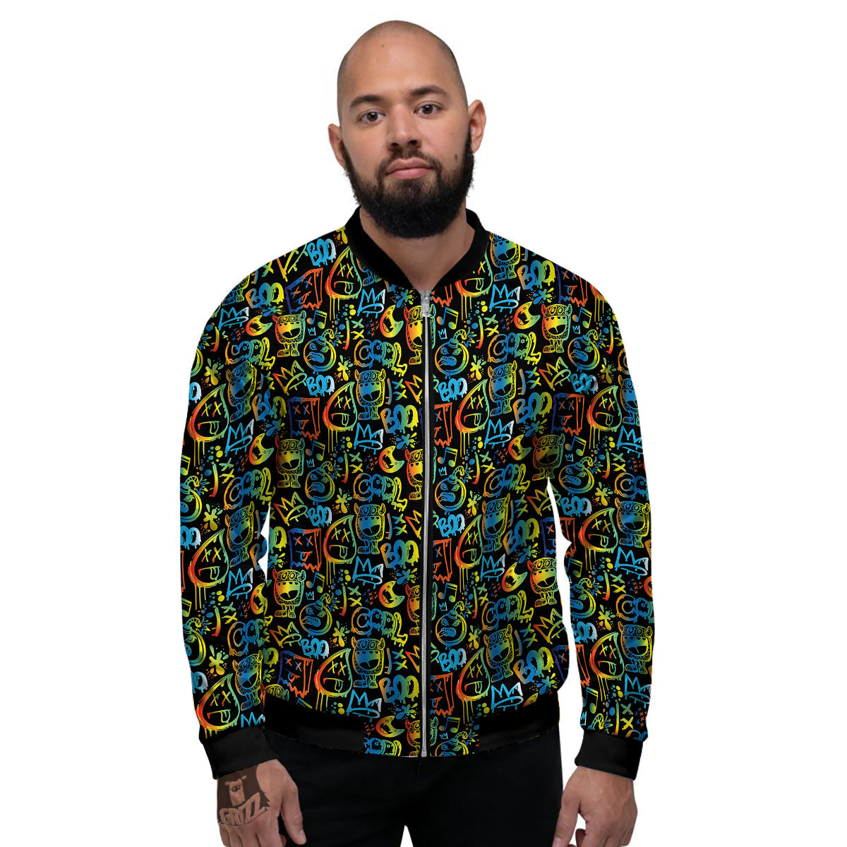 Abstract Graffiti Neon Monsters Print Pattern Men's Bomber Jacket-grizzshop