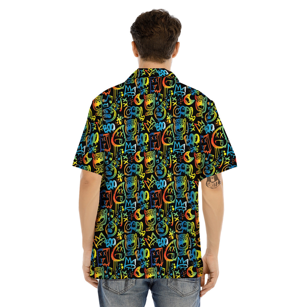 Abstract Graffiti Neon Monsters Print Pattern Men's Hawaiian Shirt-grizzshop