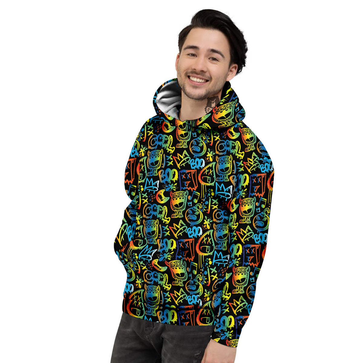 Abstract Graffiti Neon Monsters Print Pattern Men's Hoodie-grizzshop