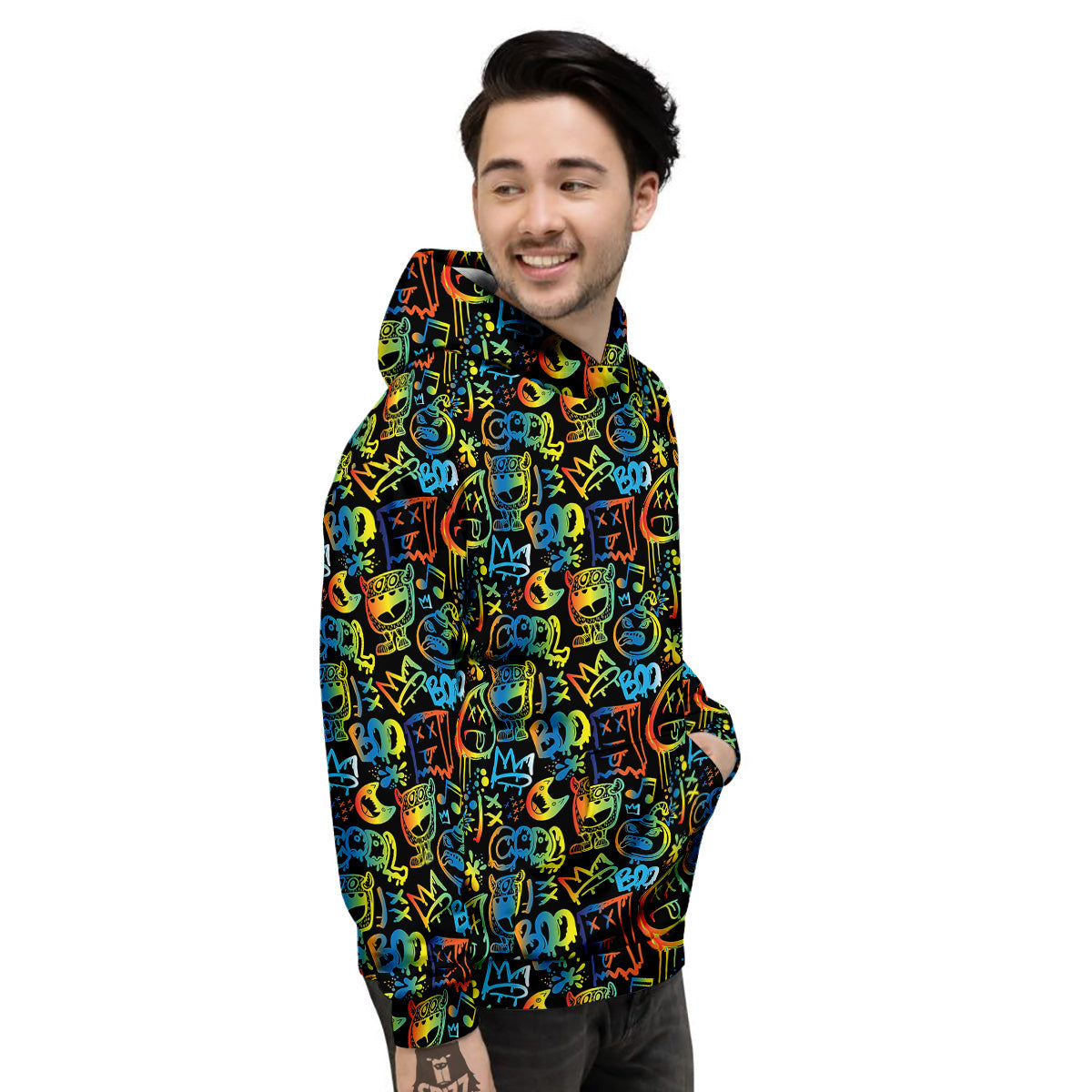 Abstract Graffiti Neon Monsters Print Pattern Men's Hoodie-grizzshop