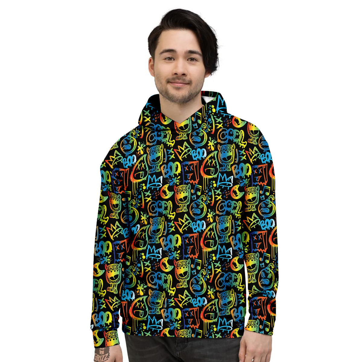 Abstract Graffiti Neon Monsters Print Pattern Men's Hoodie-grizzshop
