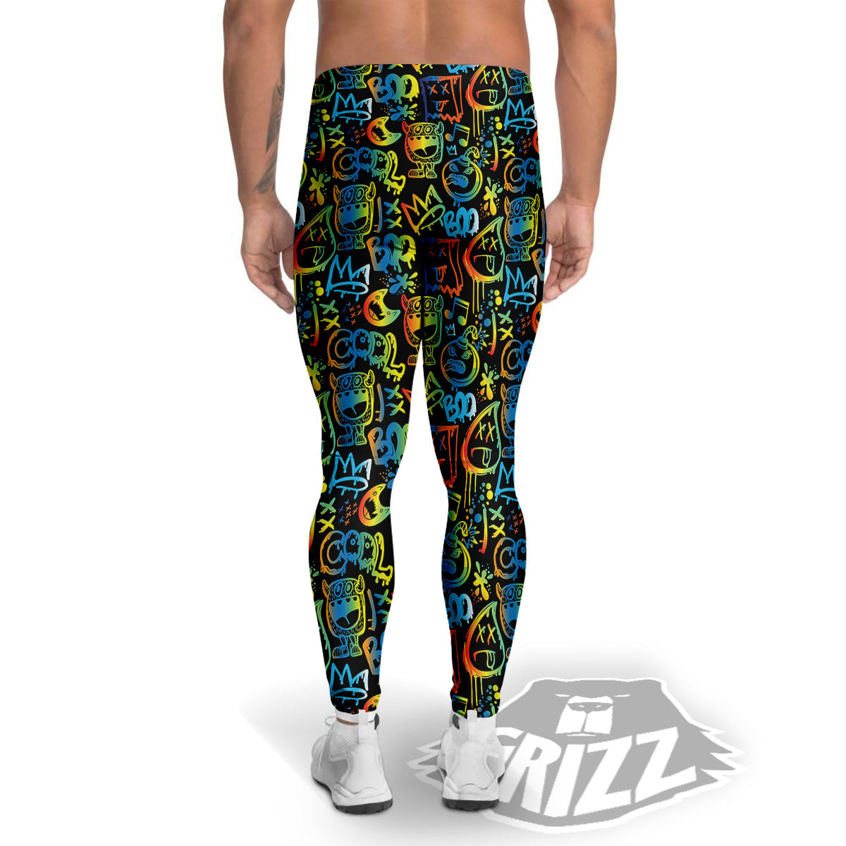 Abstract Graffiti Neon Monsters Print Pattern Men's Leggings-grizzshop