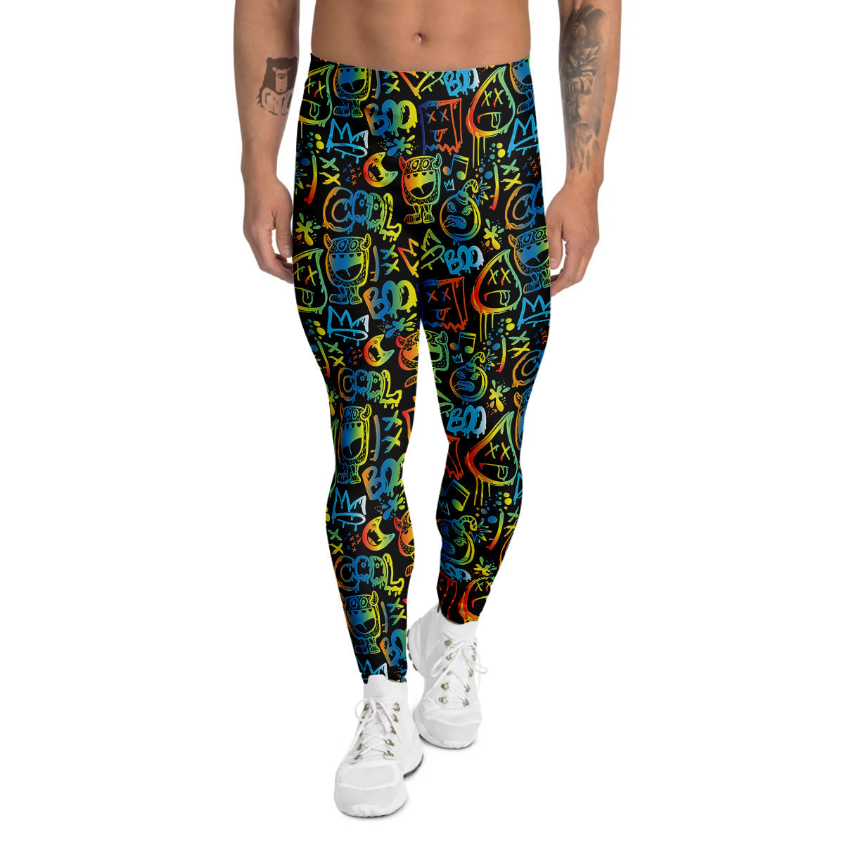 Abstract Graffiti Neon Monsters Print Pattern Men's Leggings-grizzshop