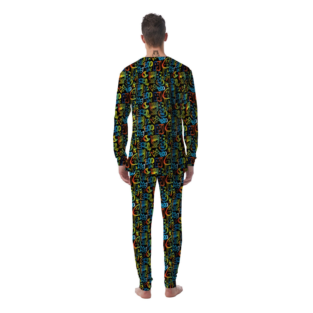 Abstract Graffiti Neon Monsters Print Pattern Men's Pajamas-grizzshop