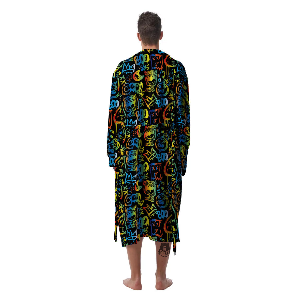 Abstract Graffiti Neon Monsters Print Pattern Men's Robe-grizzshop