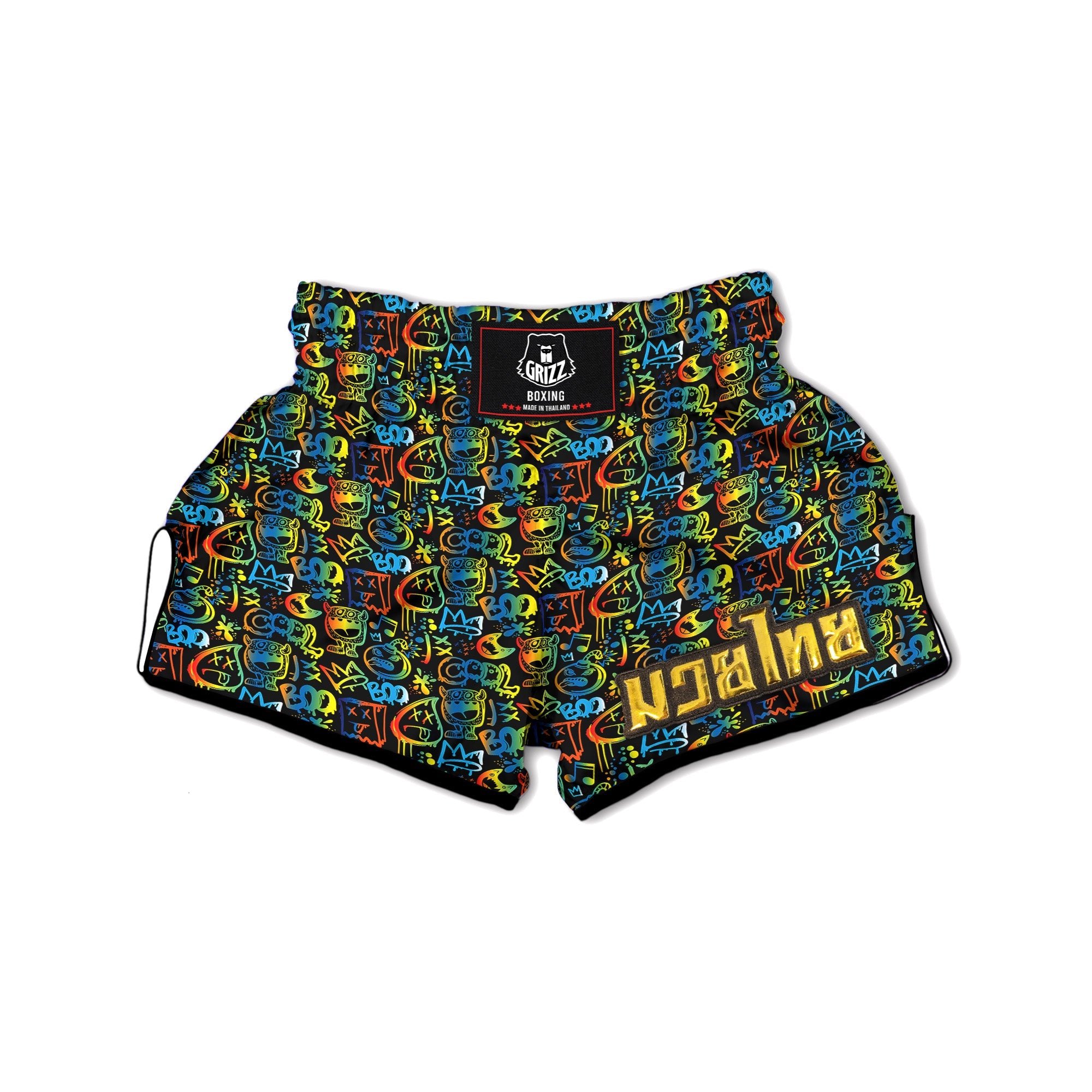 Abstract Graffiti Neon Monsters Print Pattern Muay Thai Boxing Shorts-grizzshop