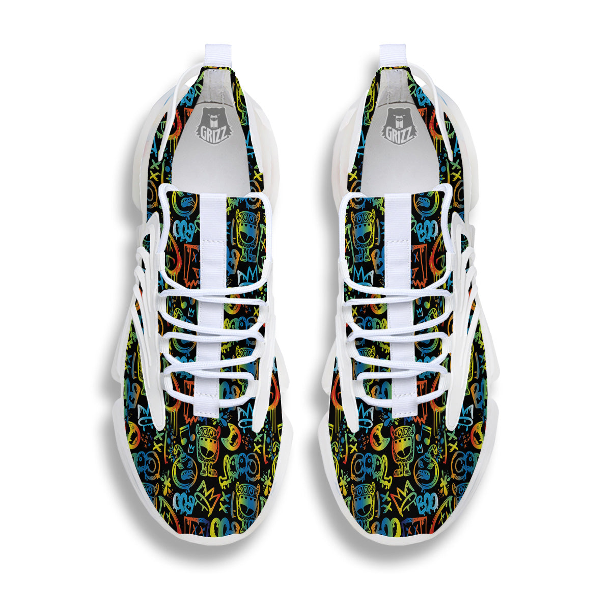 Abstract Graffiti Neon Monsters Print Pattern White Gym Shoes-grizzshop